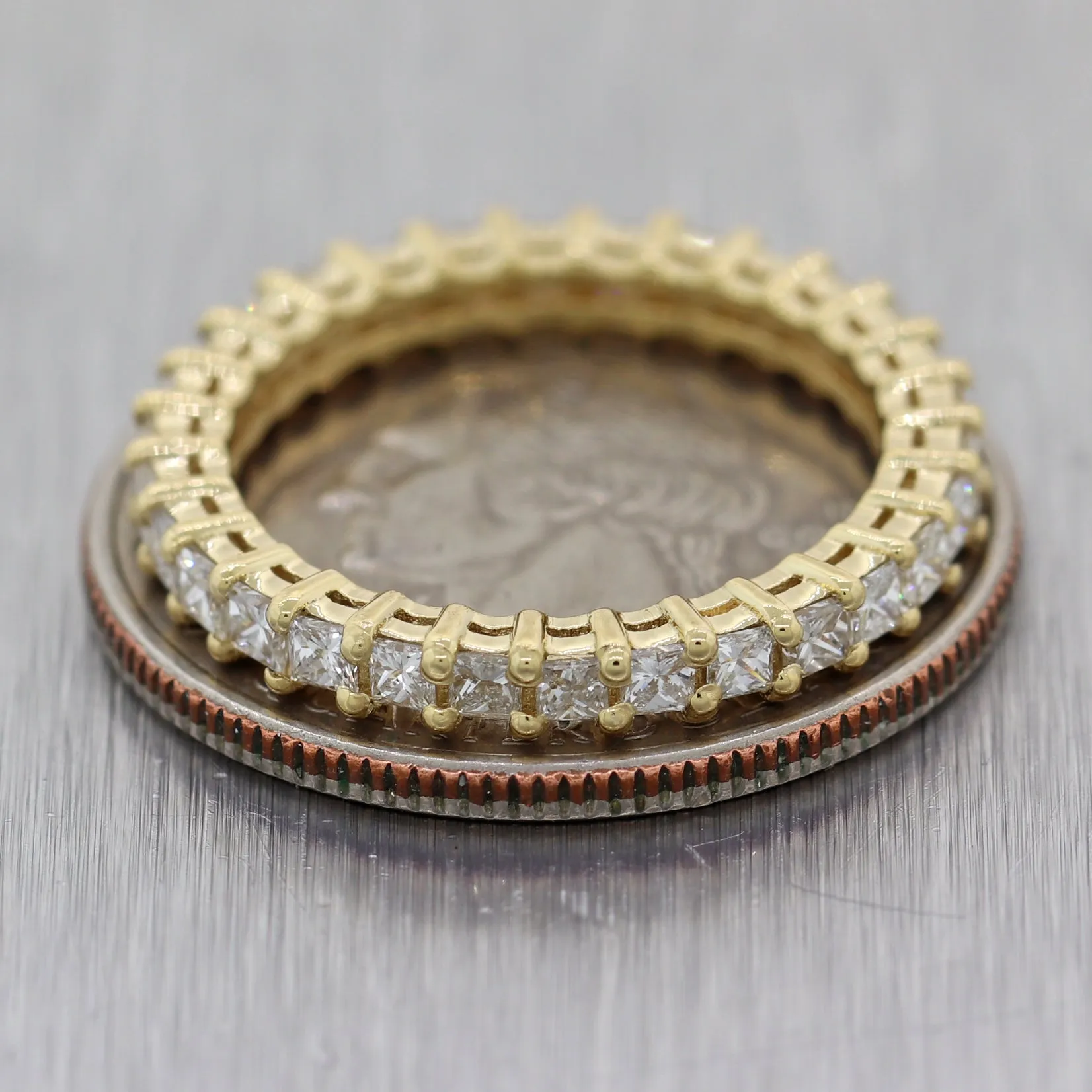 Modern 18k Yellow Gold 1.20ctw Princess Cut Diamond Eternity Band Ring