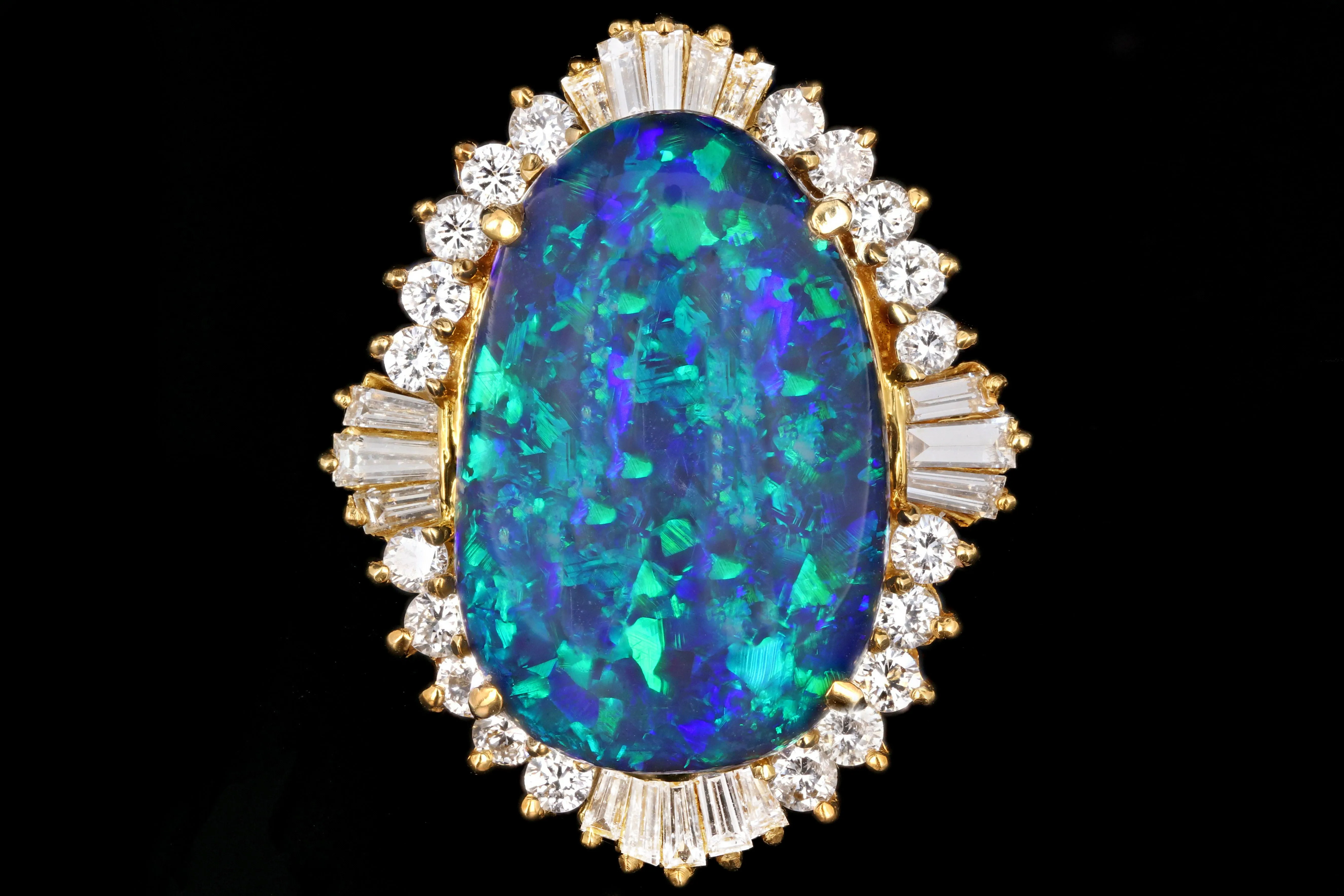 Modern 18K Yellow Gold 20 Carat Black Opal and Diamond Cocktail Ring