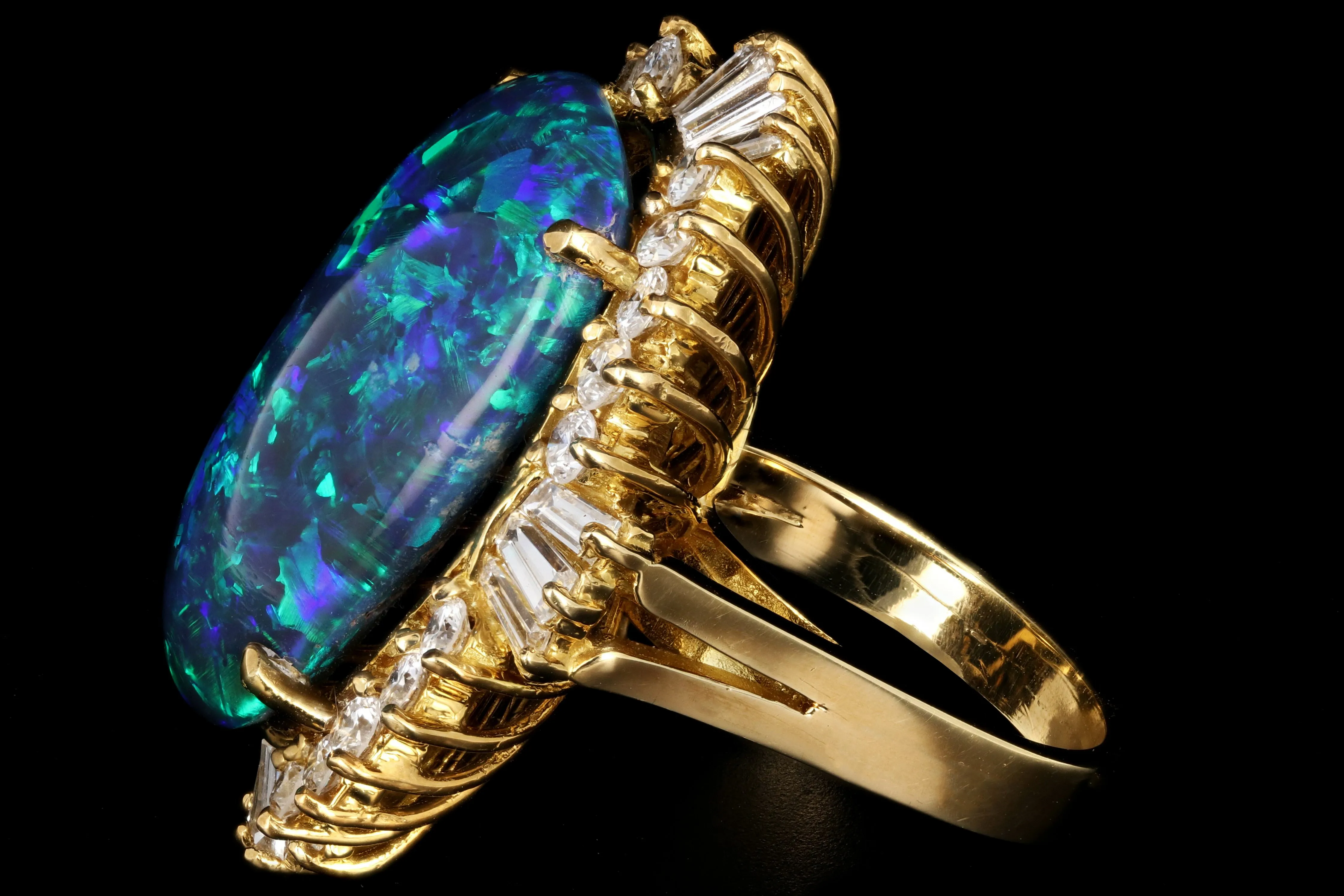 Modern 18K Yellow Gold 20 Carat Black Opal and Diamond Cocktail Ring