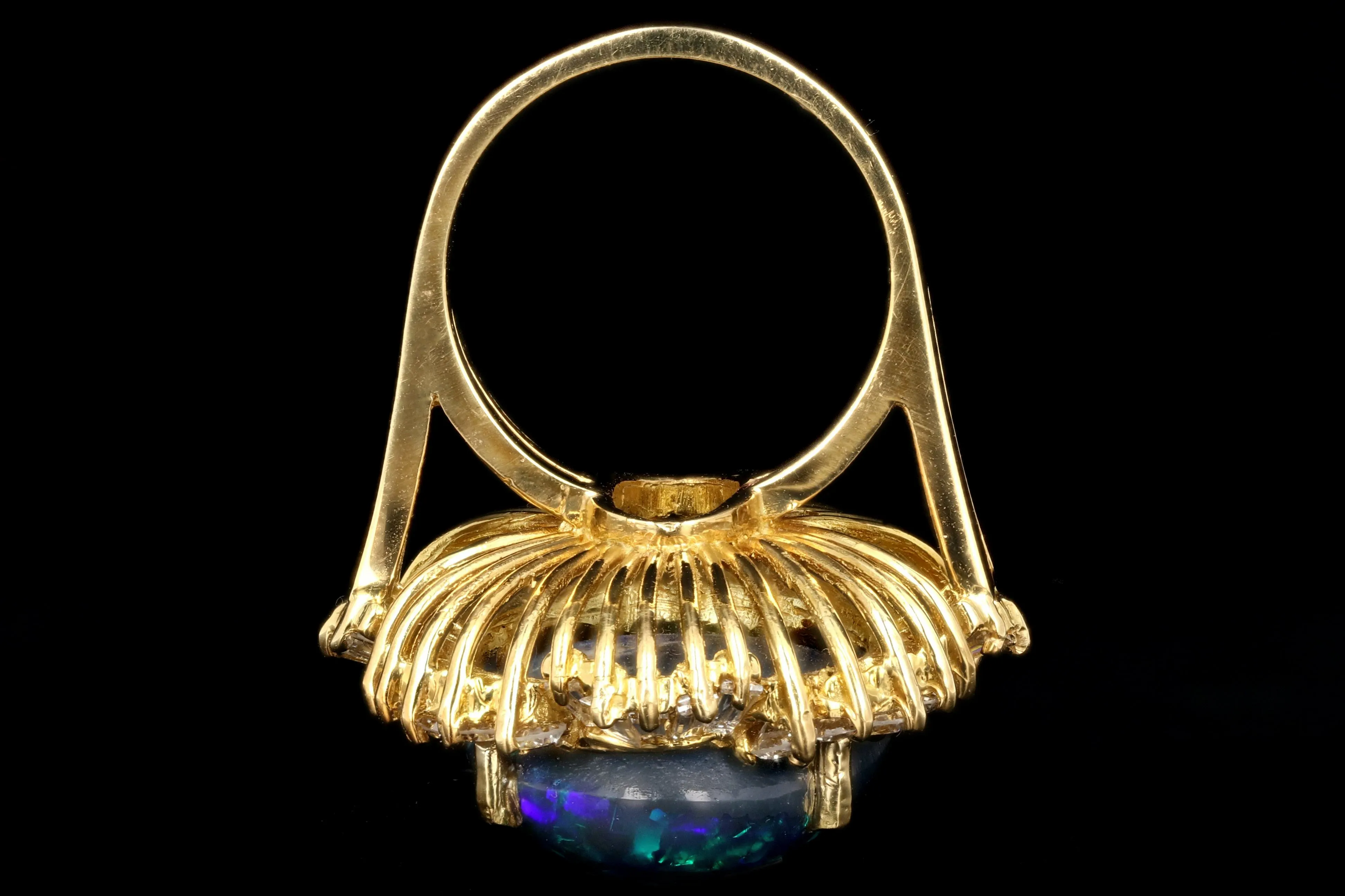 Modern 18K Yellow Gold 20 Carat Black Opal and Diamond Cocktail Ring
