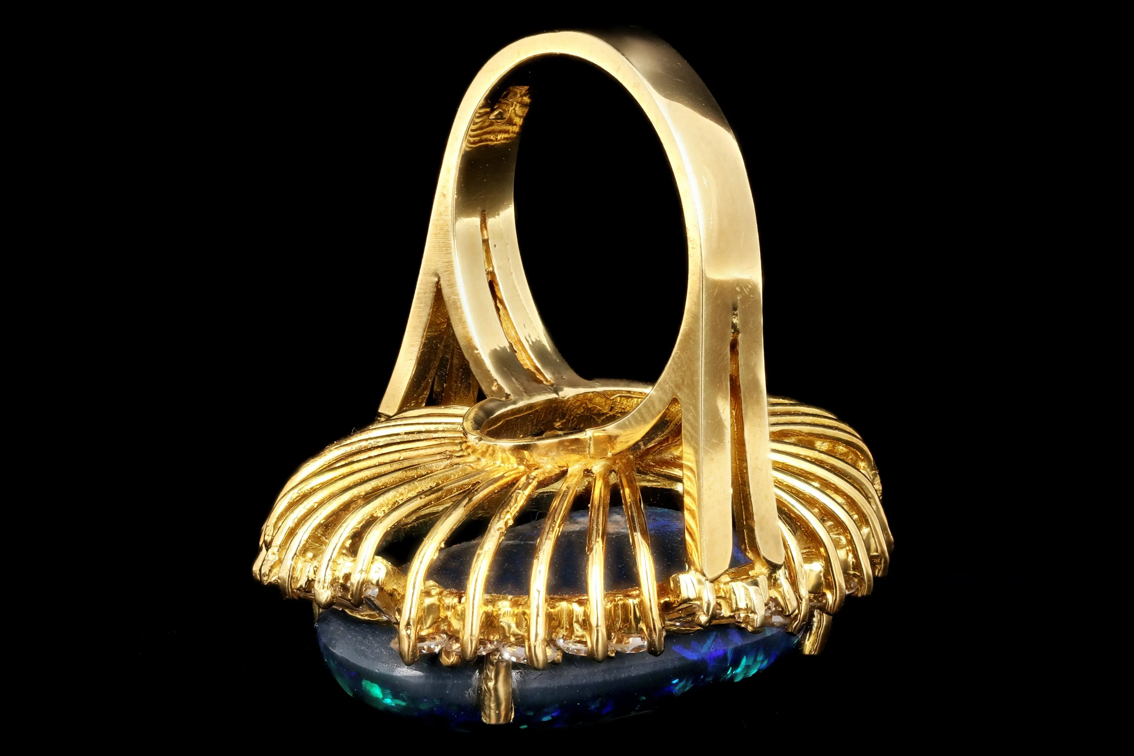 Modern 18K Yellow Gold 20 Carat Black Opal and Diamond Cocktail Ring