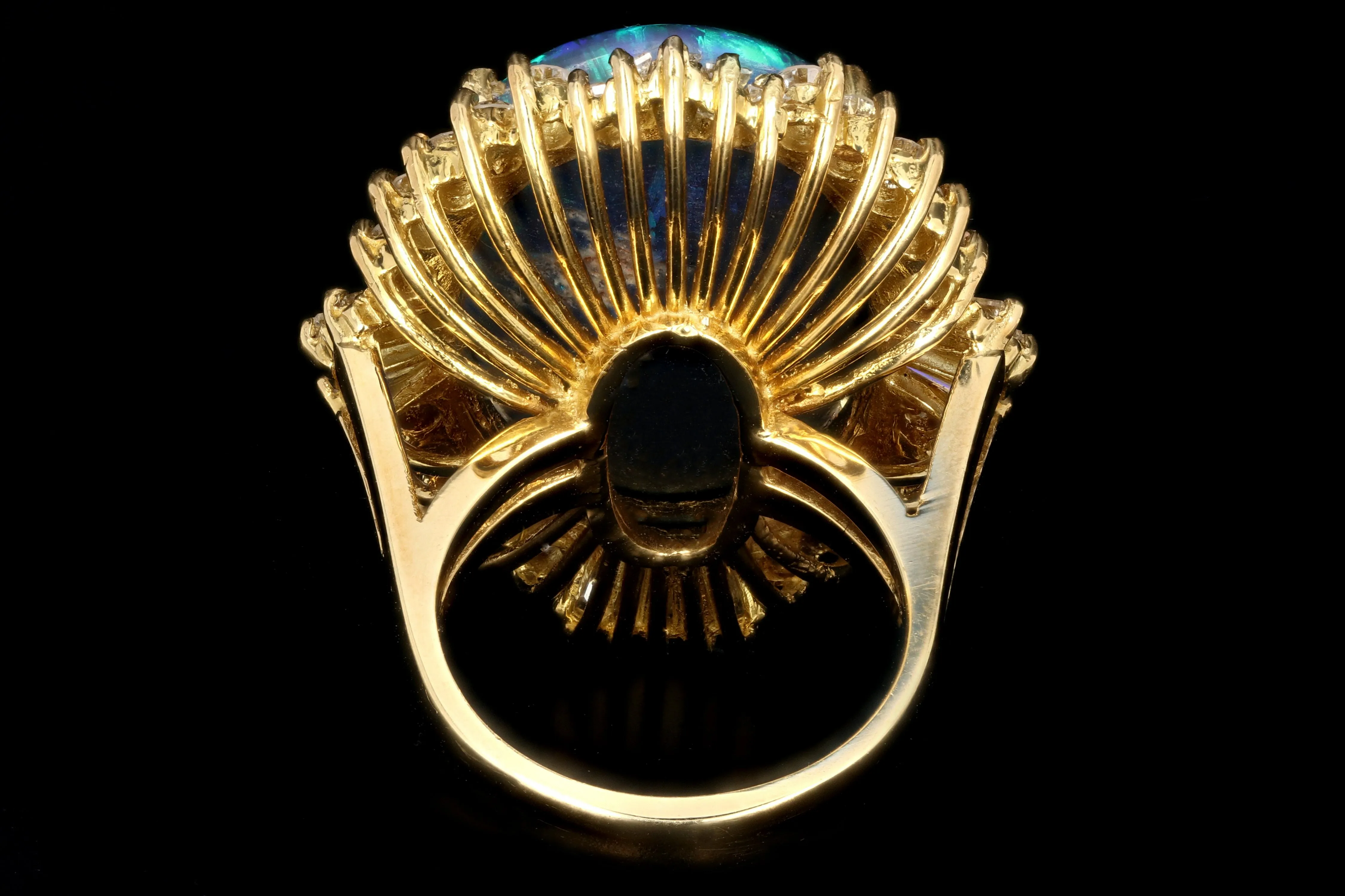 Modern 18K Yellow Gold 20 Carat Black Opal and Diamond Cocktail Ring