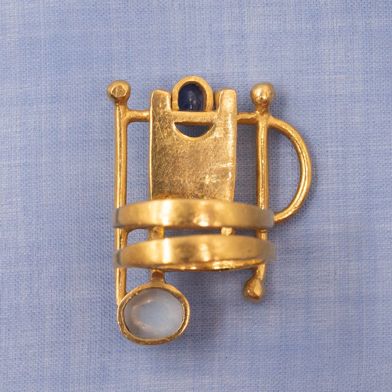 Modern Abstract Art Sapphire and Moonstone Ring c1970