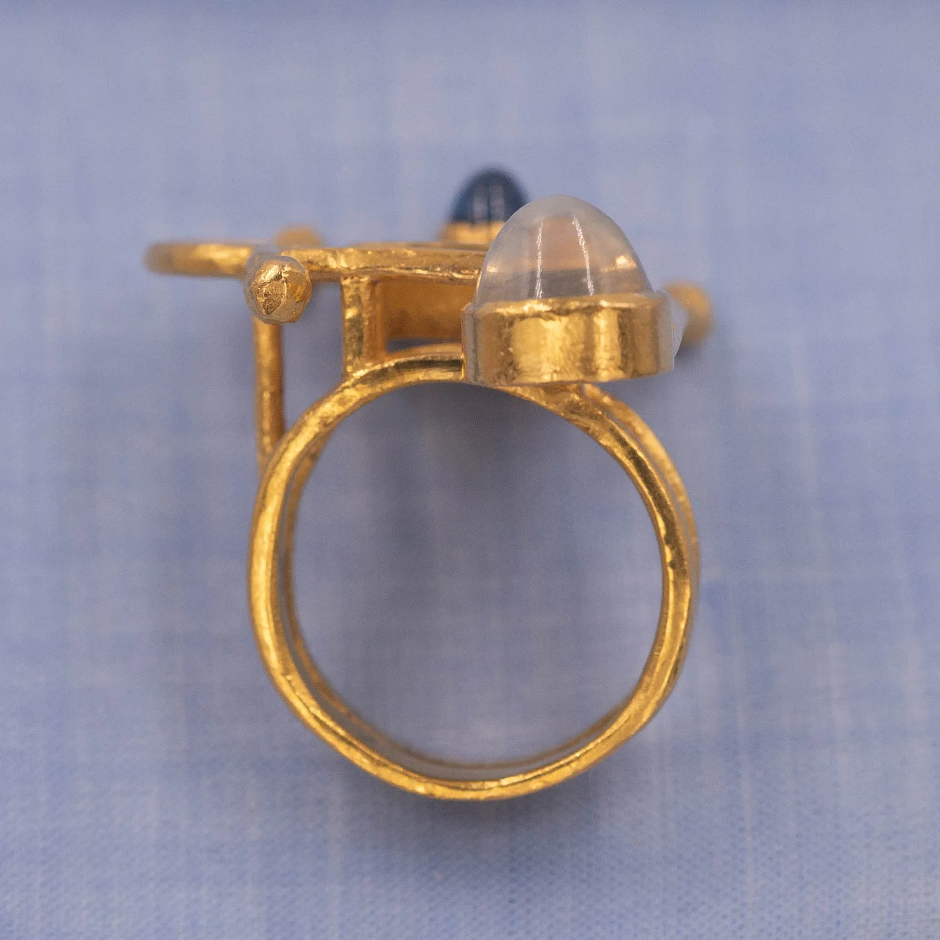 Modern Abstract Art Sapphire and Moonstone Ring c1970