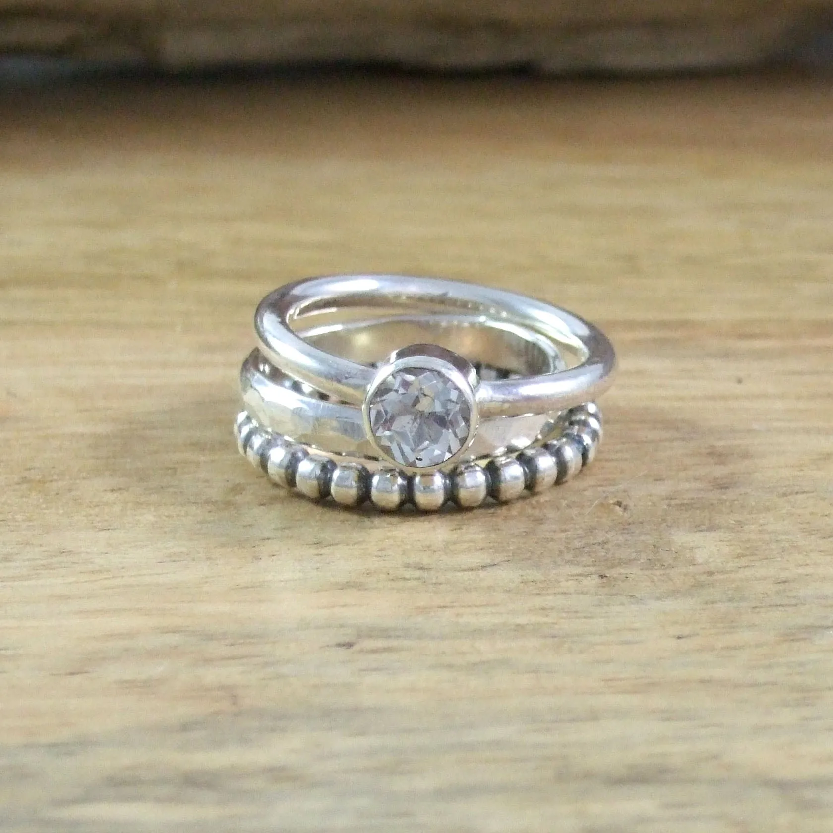 Modern Beaded Stacking Ring In Recycled Sterling Silver