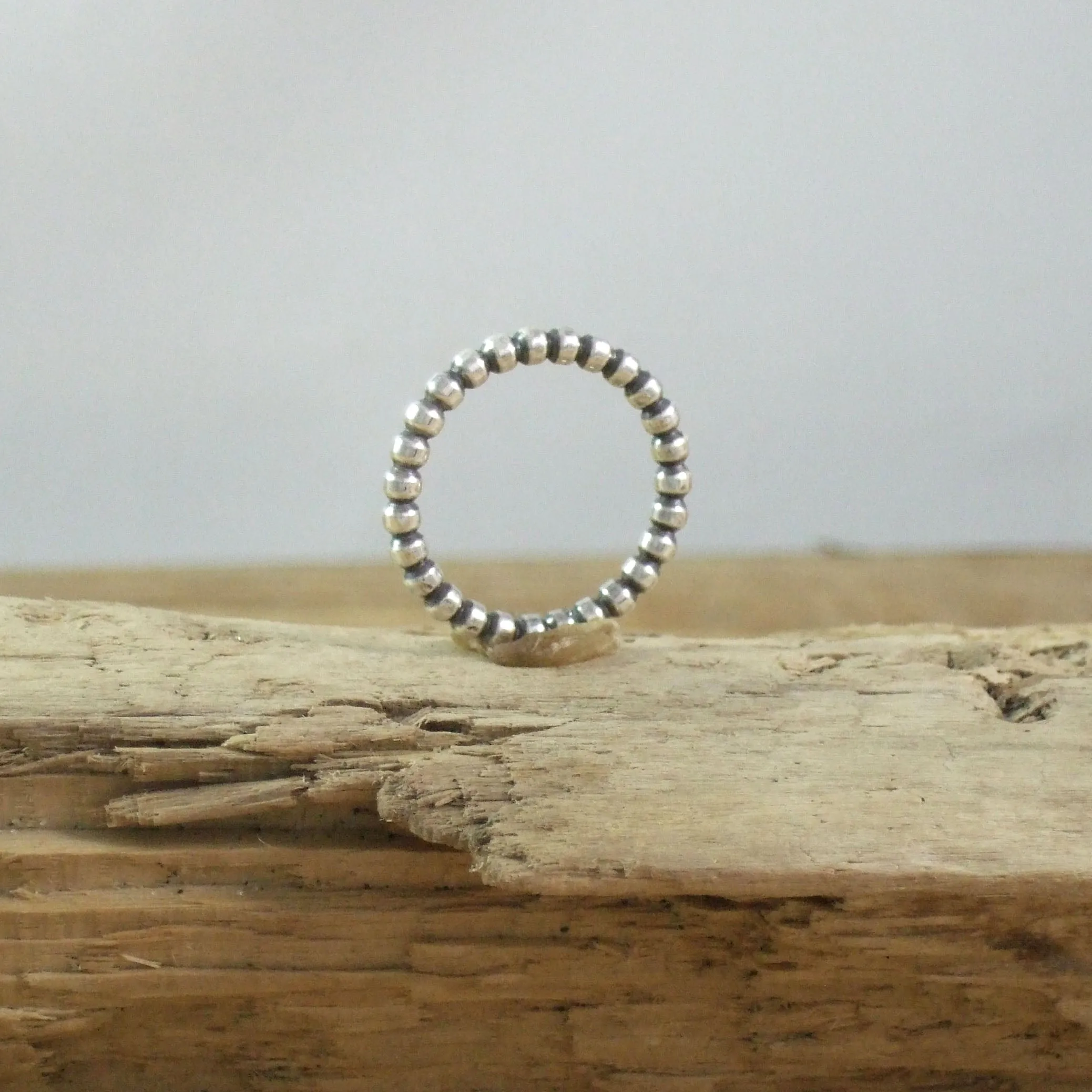 Modern Beaded Stacking Ring In Recycled Sterling Silver