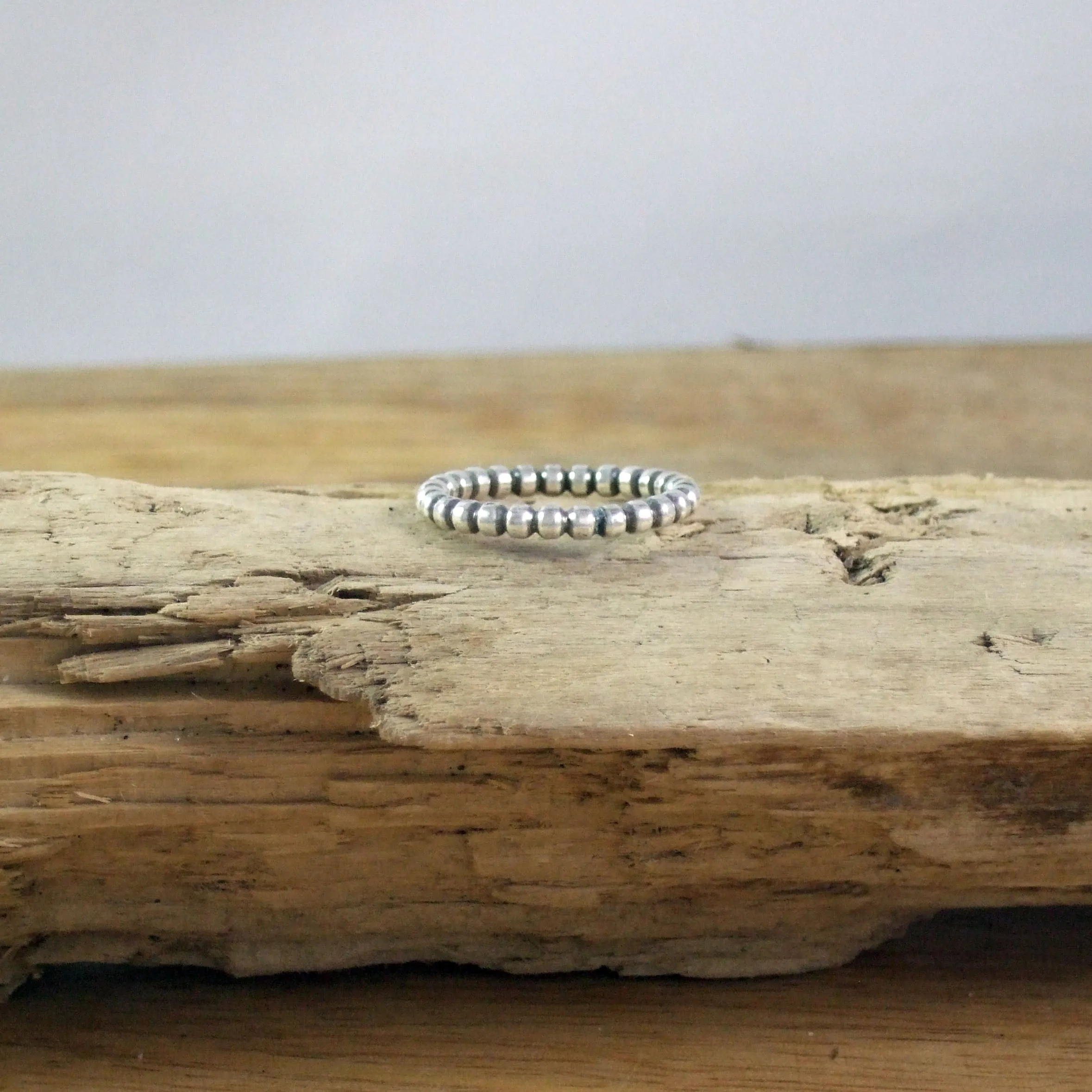 Modern Beaded Stacking Ring In Recycled Sterling Silver
