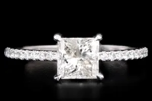 Modern Platinum 1 Carat Princess Cut Diamond Engagement Ring