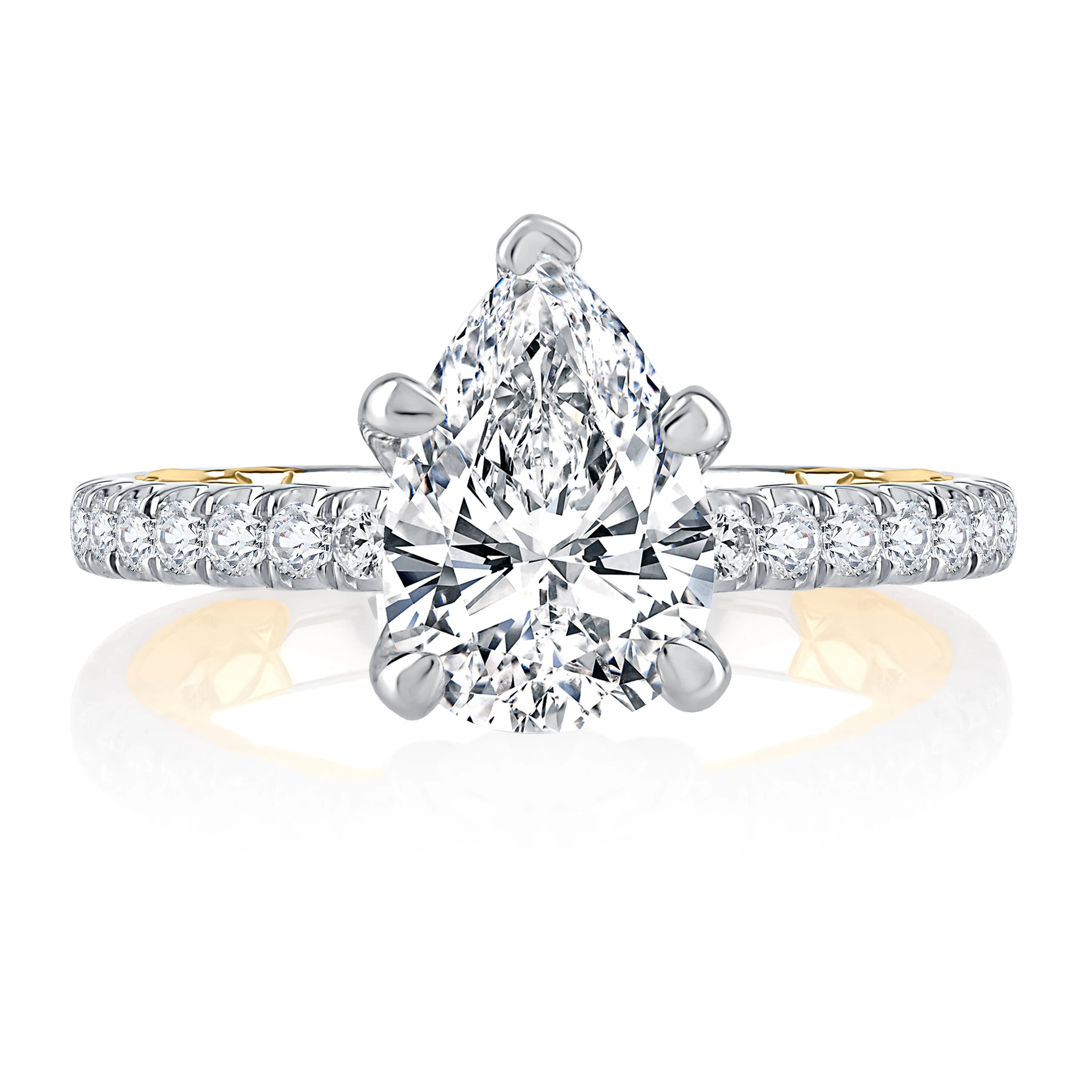 Modern Two Tone Pear Cut Diamond Engagement Ring