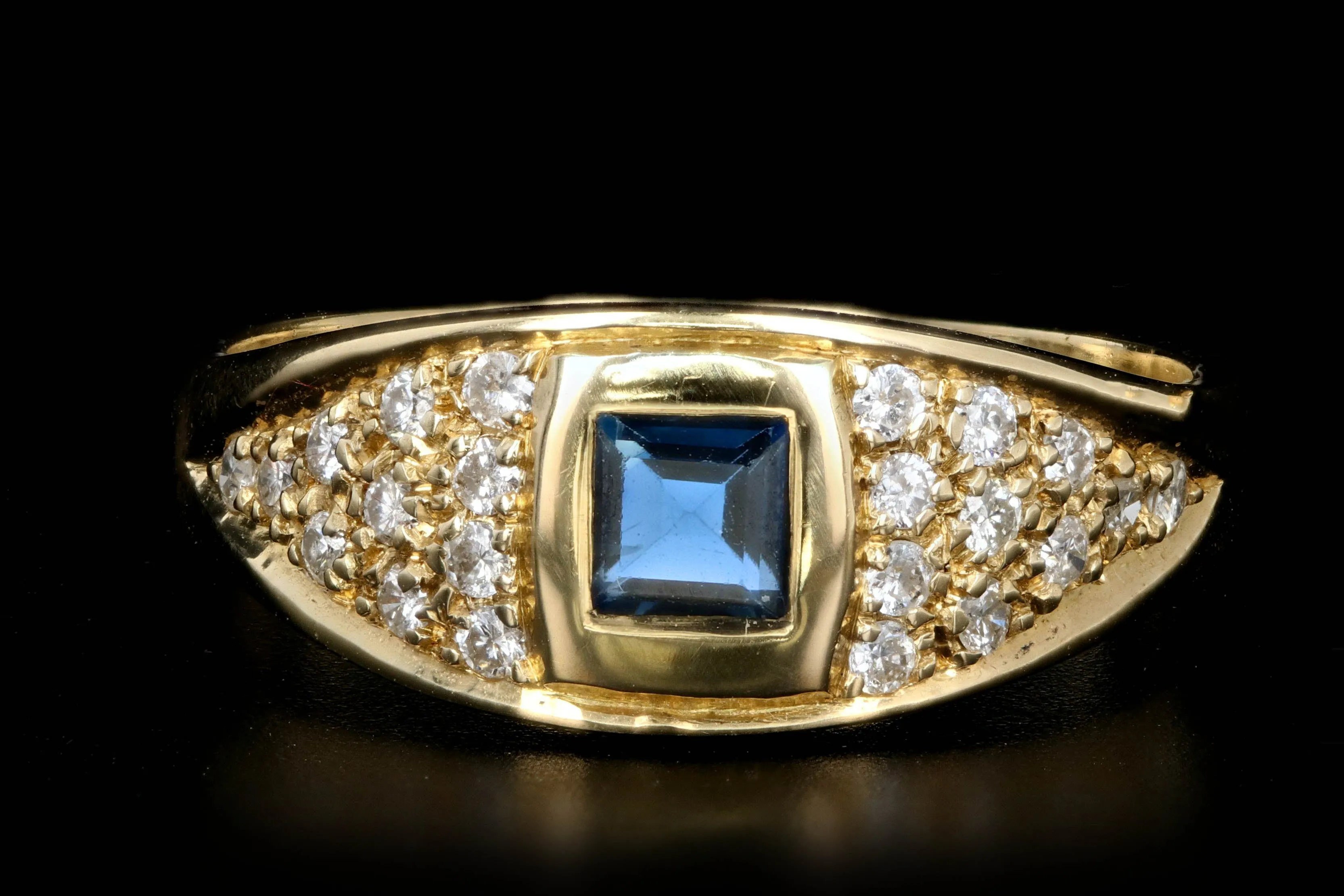 Modern Yellow Gold Sapphire and Diamond Ring