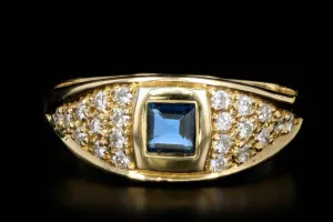 Modern Yellow Gold Sapphire and Diamond Ring
