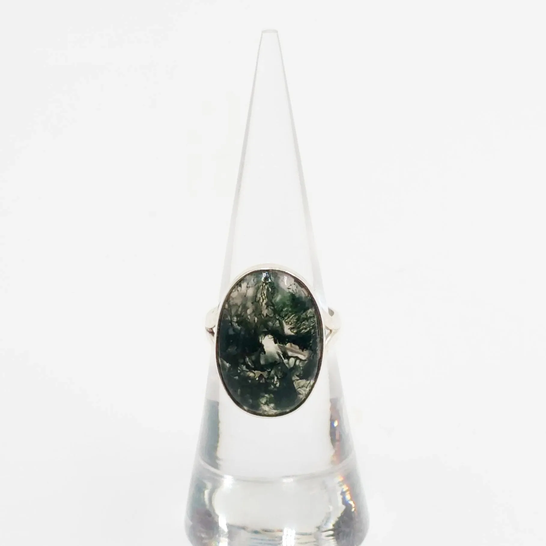 Moss Agate Ring Sterling Silver Band Size 6