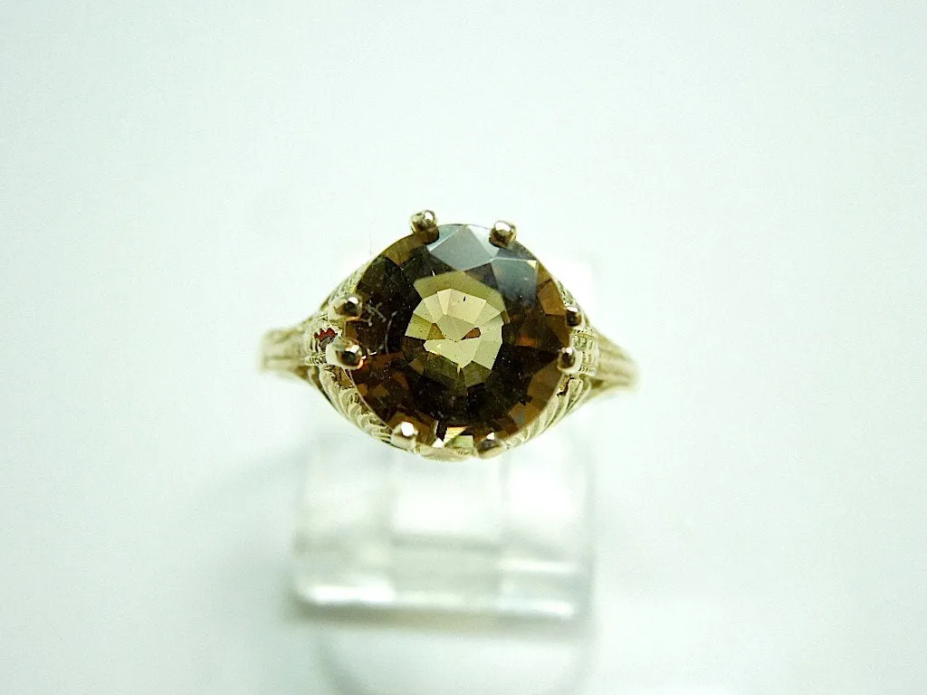 Most Unusually Colored Tourmaline in Lovely Filigree Art Deco Style 14K Gold Mounting