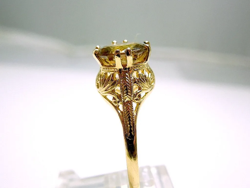 Most Unusually Colored Tourmaline in Lovely Filigree Art Deco Style 14K Gold Mounting