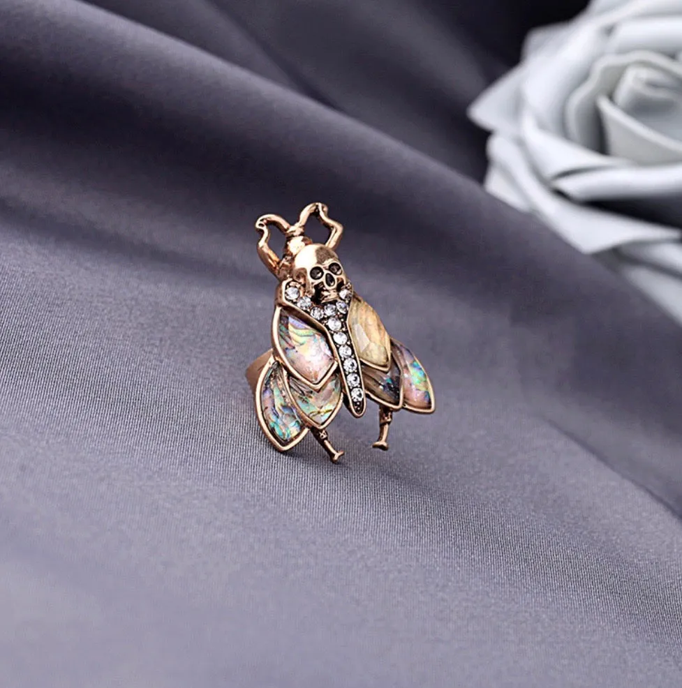 Moth, skull & bow Ring