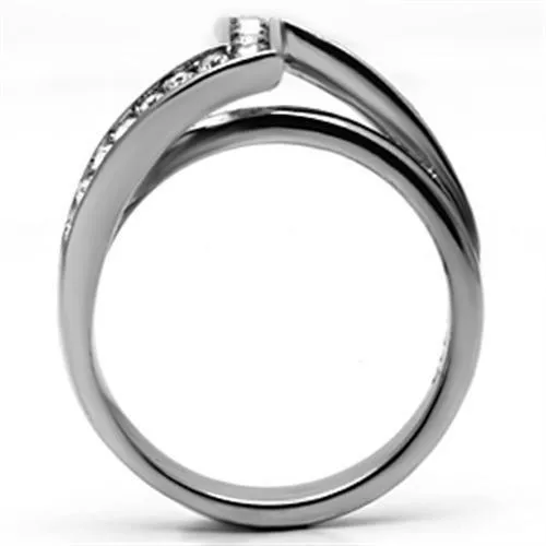 MT426 - High polished (no plating) Stainless Steel Ring with Top Grade Crystal in Clear Newest Modern Design