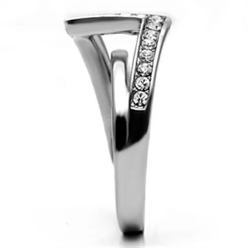 MT426 - High polished (no plating) Stainless Steel Ring with Top Grade Crystal in Clear Newest Modern Design