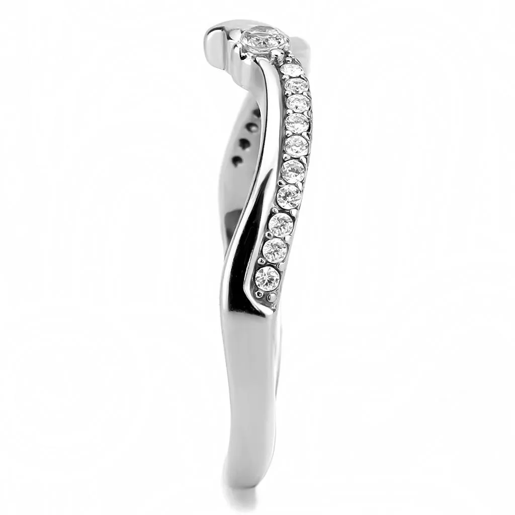 MT632 - High polished (no plating) Stainless Steel Ring with Clear Crystals April Birthstone Newest