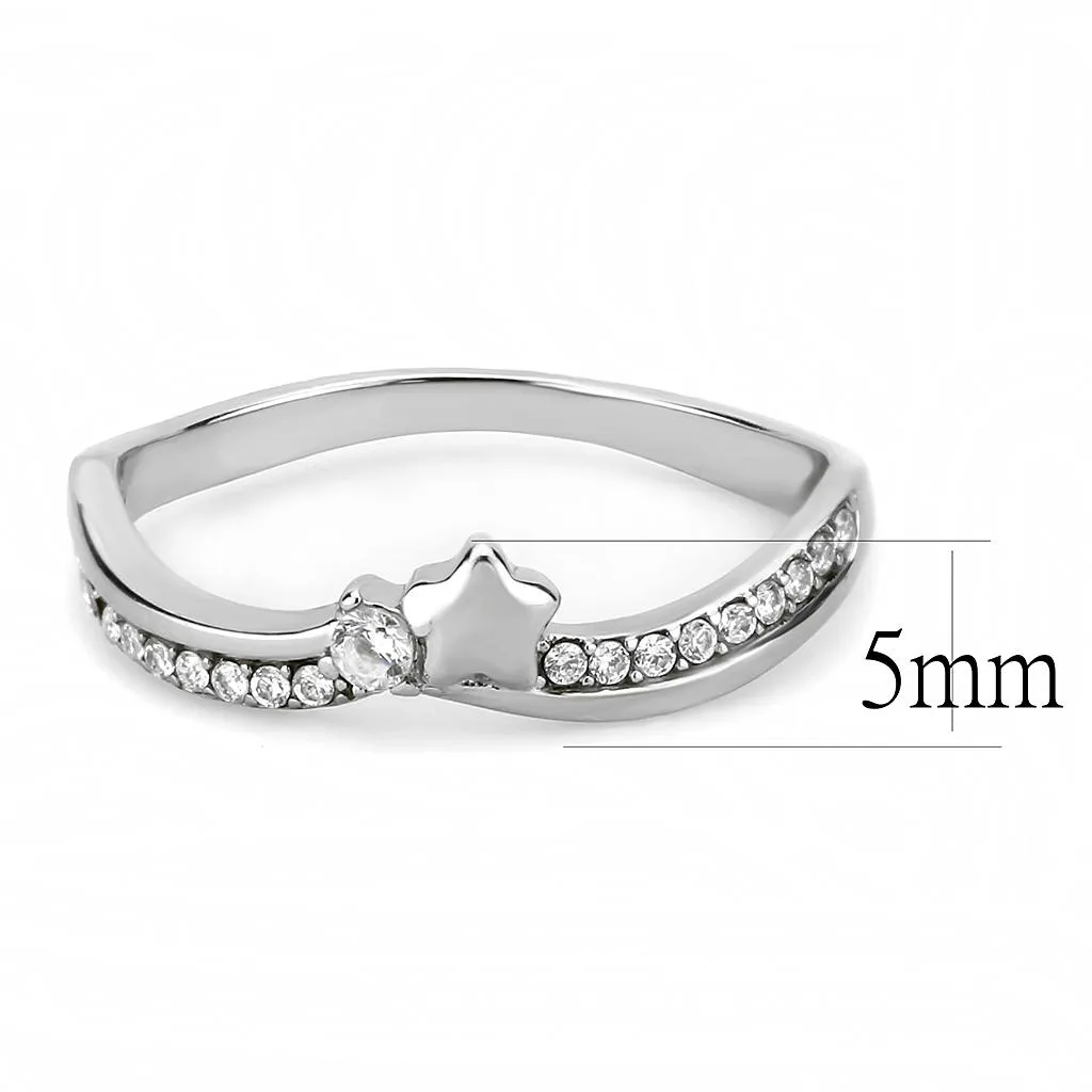 MT632 - High polished (no plating) Stainless Steel Ring with Clear Crystals April Birthstone Newest