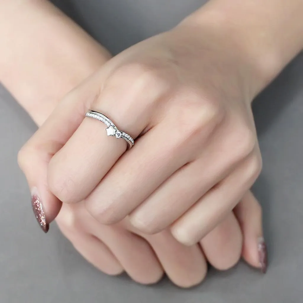 MT632 - High polished (no plating) Stainless Steel Ring with Clear Crystals April Birthstone Newest
