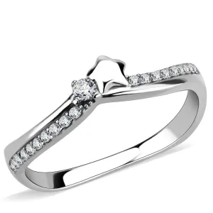 MT632 - High polished (no plating) Stainless Steel Ring with Clear Crystals April Birthstone Newest