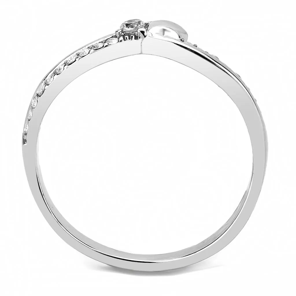 MT632 - High polished (no plating) Stainless Steel Ring with Clear Crystals April Birthstone Newest