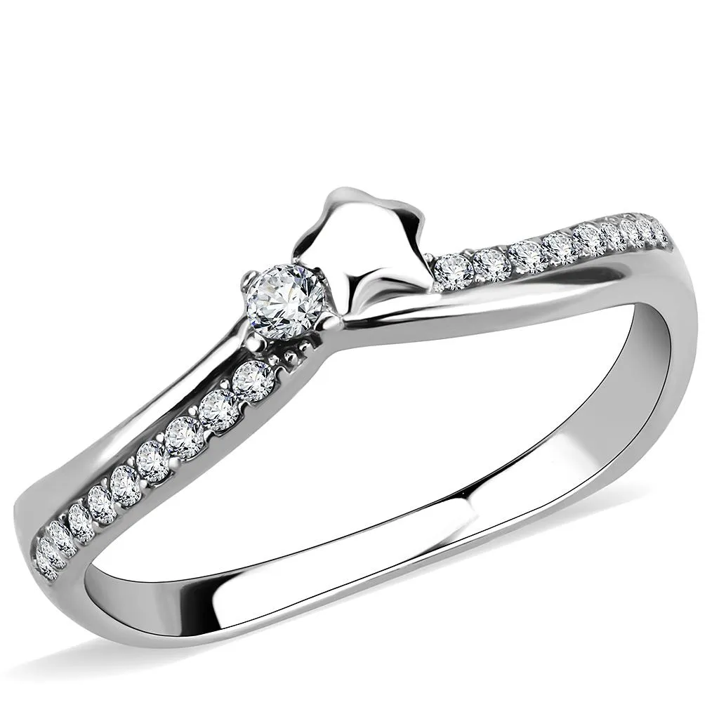 MT632 - High polished (no plating) Stainless Steel Ring with Clear Crystals April Birthstone Newest