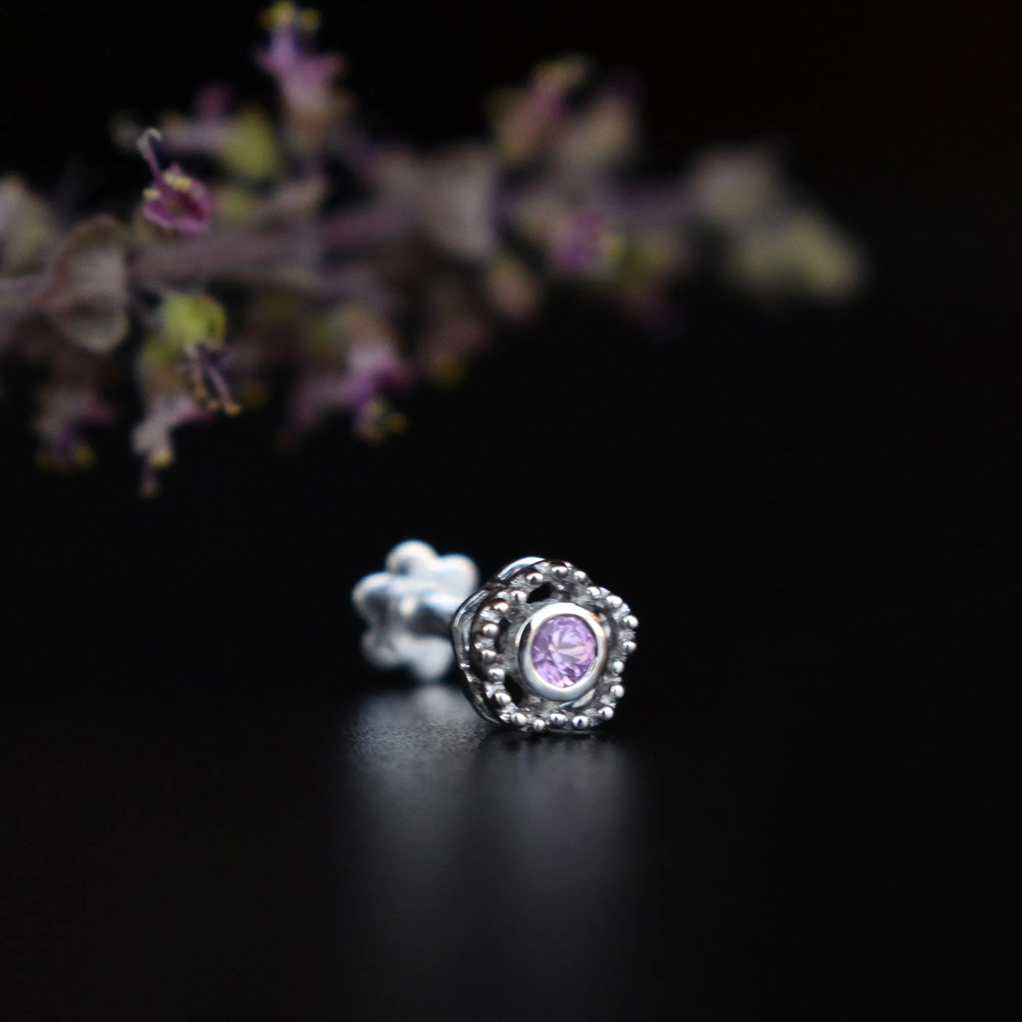 Natural Pink Sapphire Floral Stud