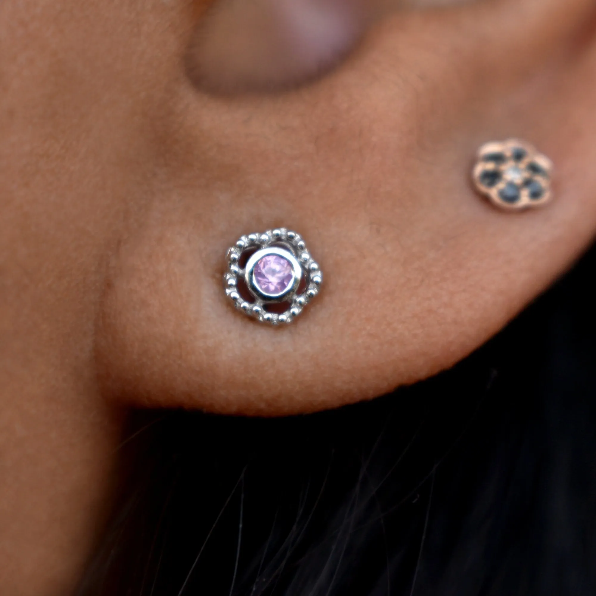 Natural Pink Sapphire Floral Stud