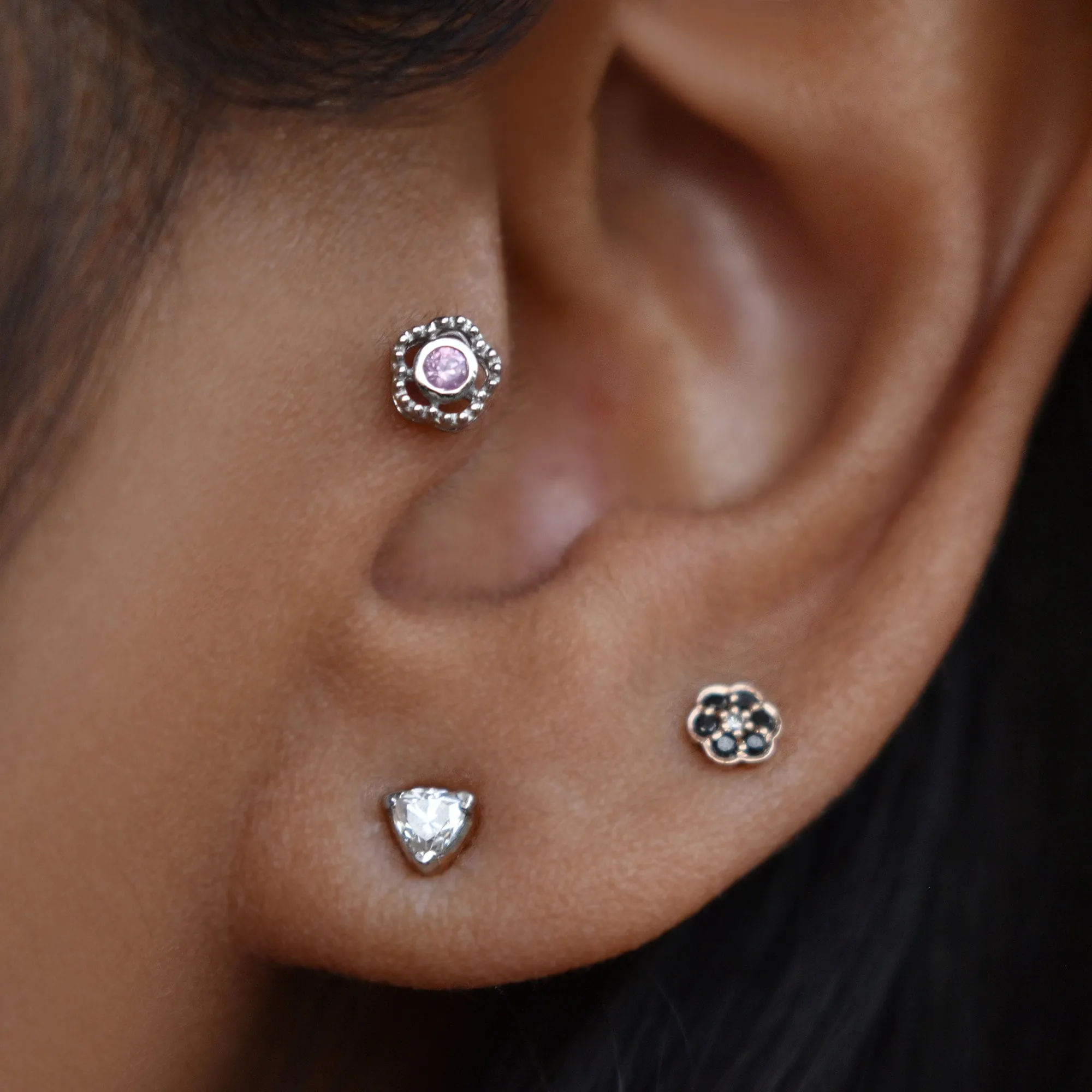 Natural Pink Sapphire Floral Stud