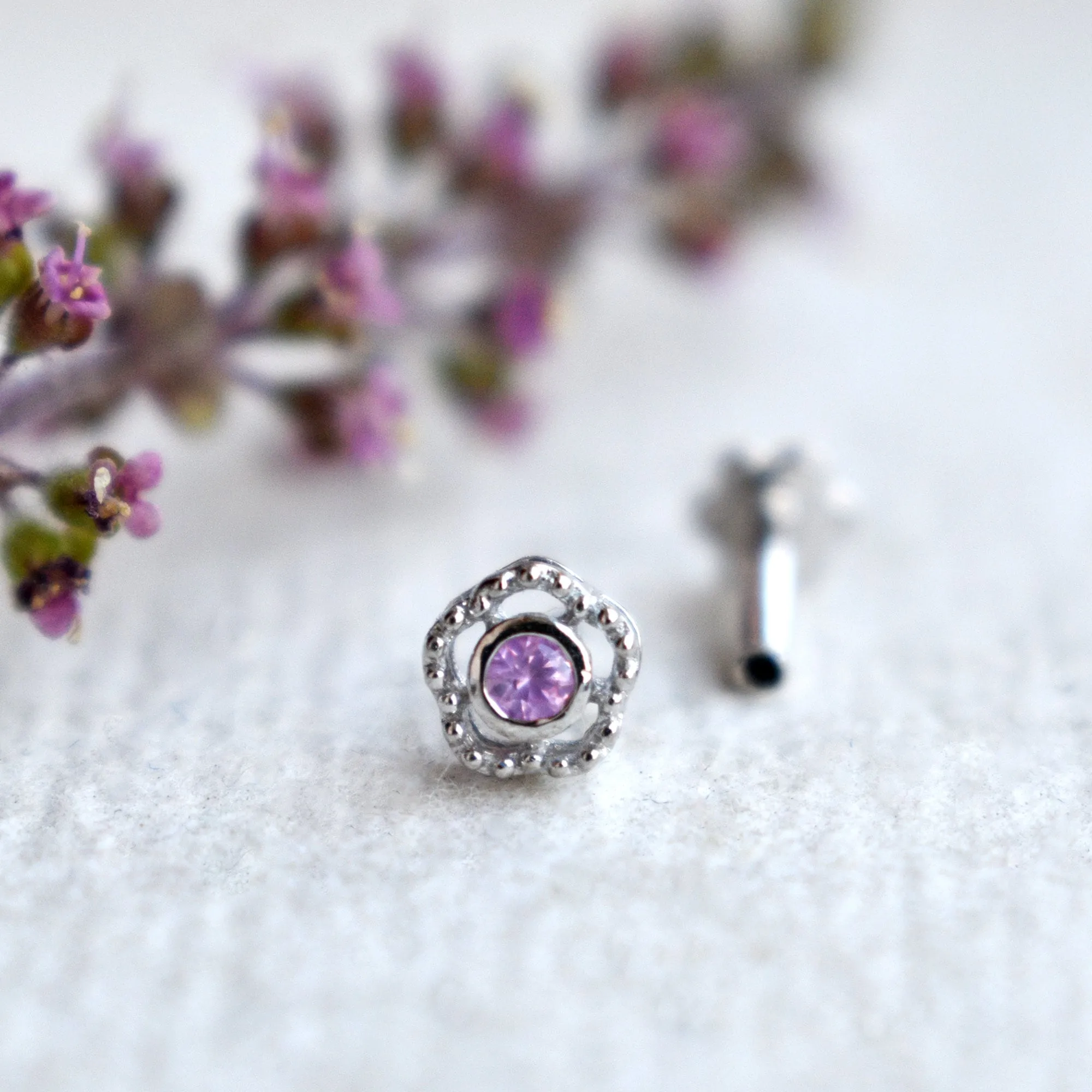 Natural Pink Sapphire Floral Stud