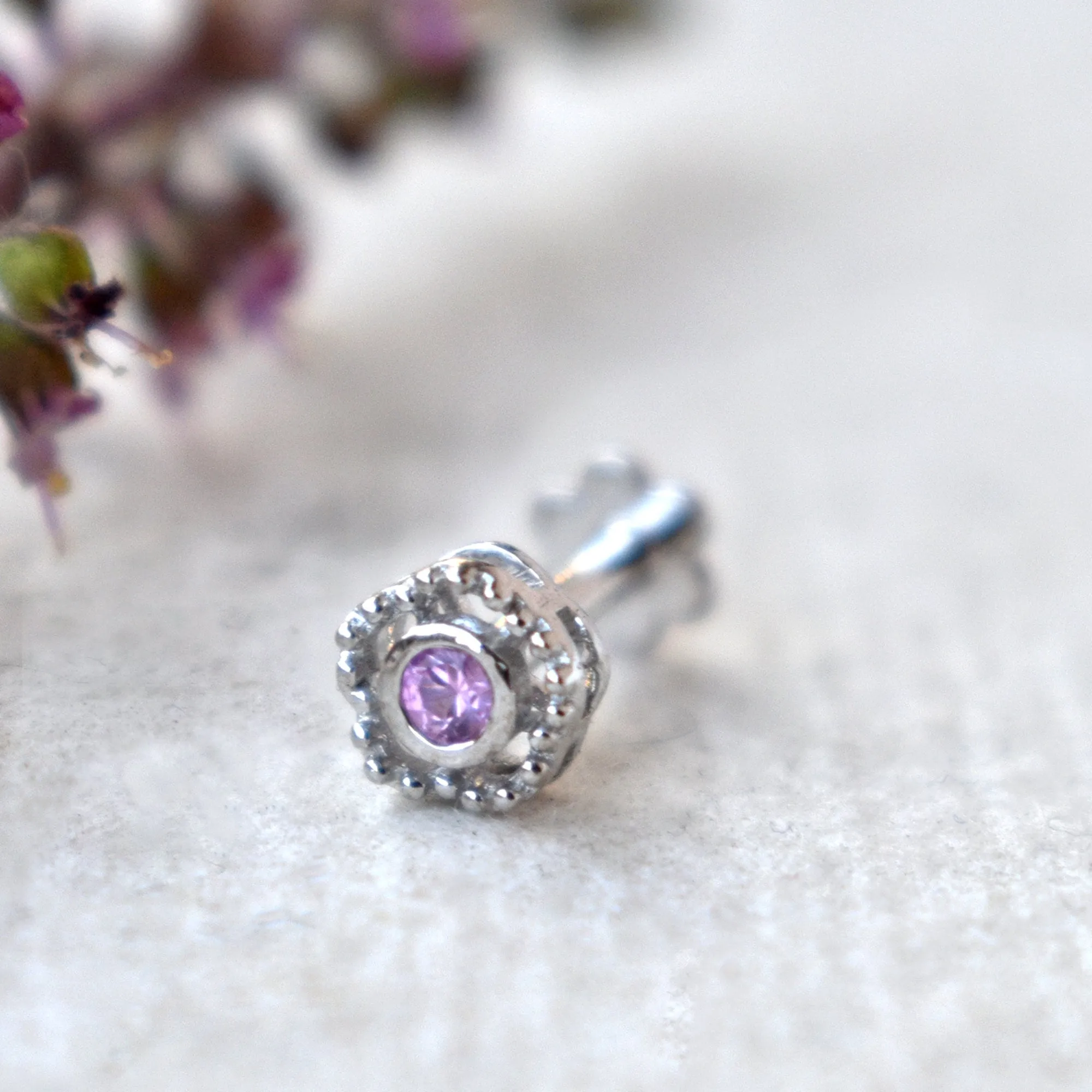 Natural Pink Sapphire Floral Stud