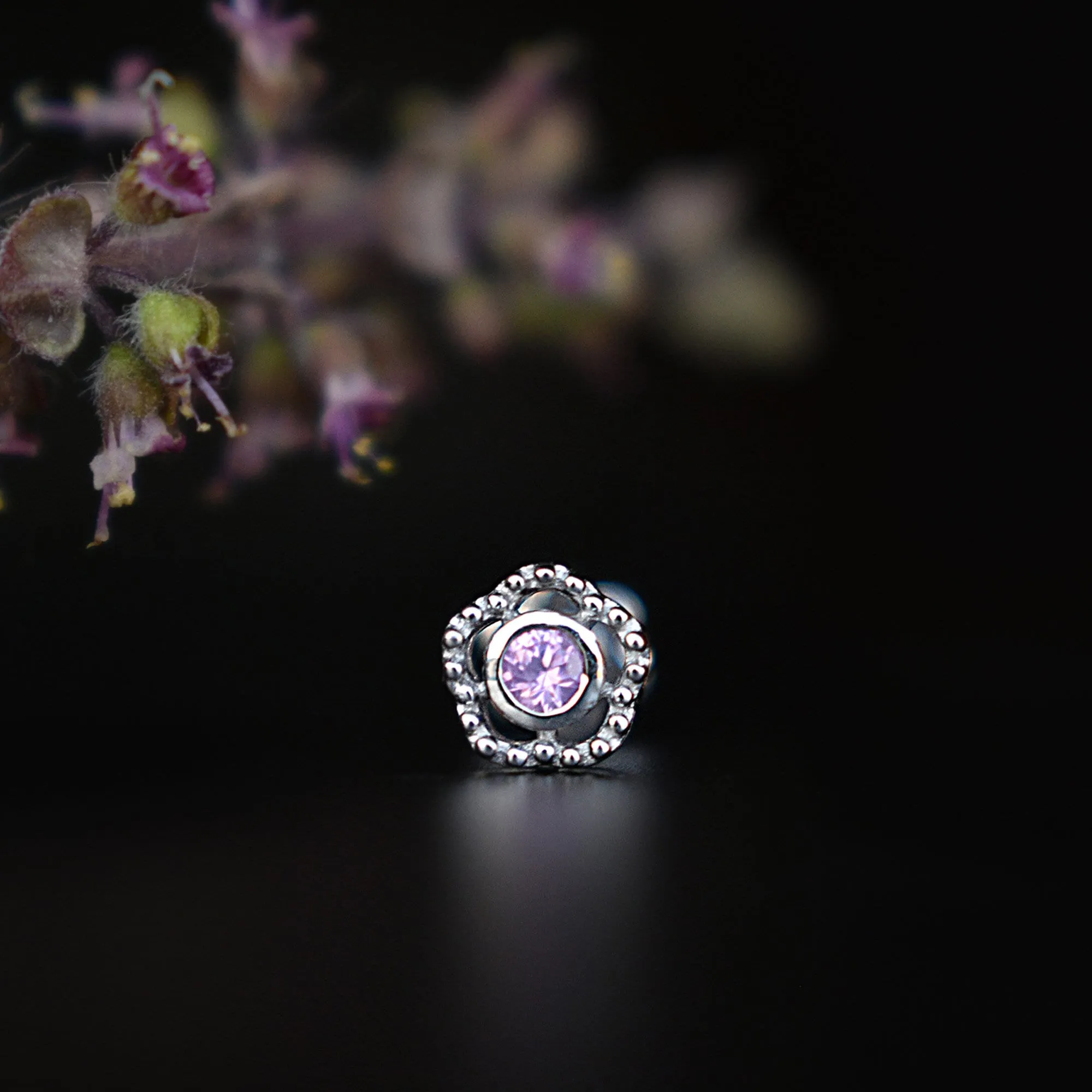 Natural Pink Sapphire Floral Stud