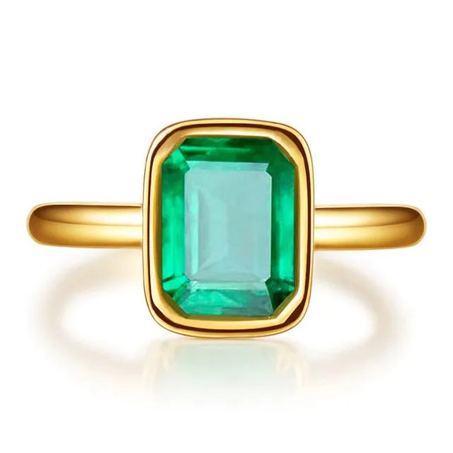 Natural Vintage Emerald Ring 18K Yellow Gold Women's Wedding Bridal Jewelry
