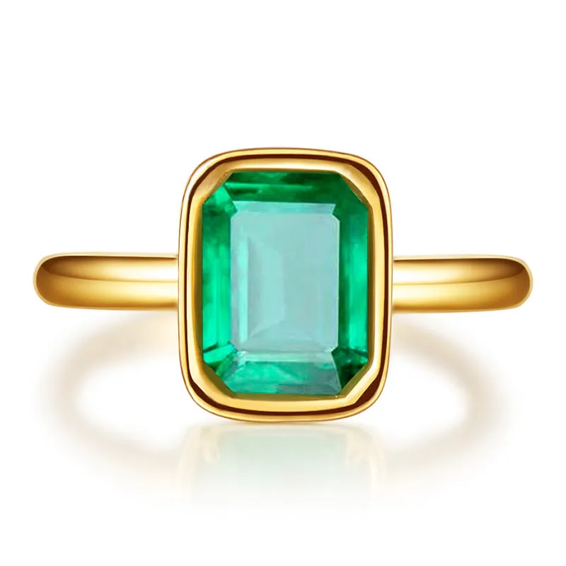 Natural Vintage Emerald Ring 18K Yellow Gold Women's Wedding Bridal Jewelry