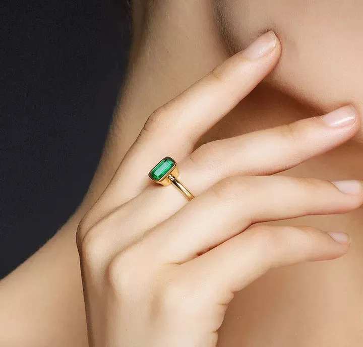 Natural Vintage Emerald Ring 18K Yellow Gold Women's Wedding Bridal Jewelry