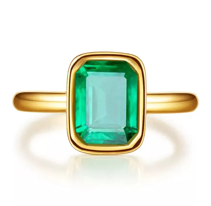 Natural Vintage Emerald Ring 18K Yellow Gold Women's Wedding Bridal Jewelry