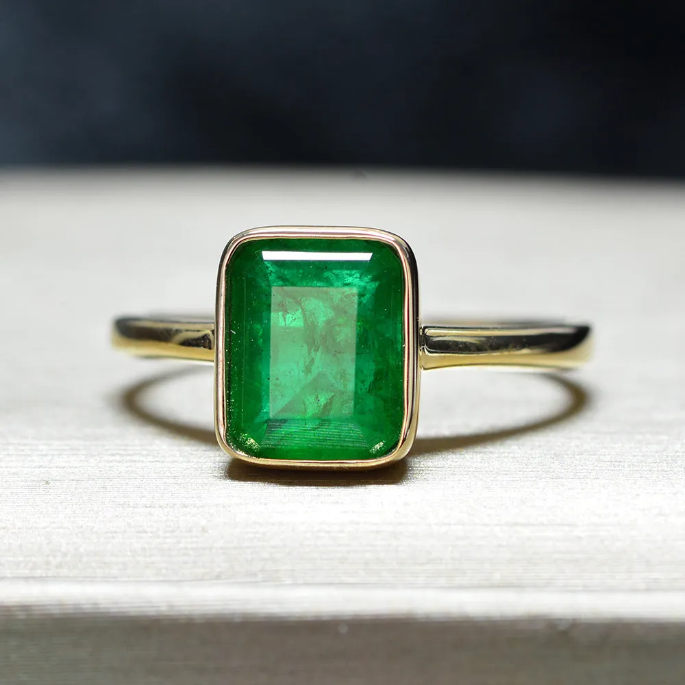 Natural Vintage Emerald Ring 18K Yellow Gold Women's Wedding Bridal Jewelry