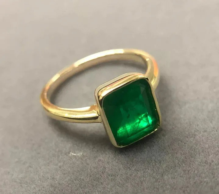Natural Vintage Emerald Ring 18K Yellow Gold Women's Wedding Bridal Jewelry