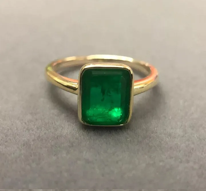 Natural Vintage Emerald Ring 18K Yellow Gold Women's Wedding Bridal Jewelry
