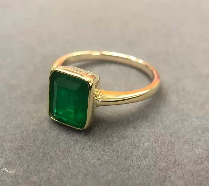 Natural Vintage Emerald Ring 18K Yellow Gold Women's Wedding Bridal Jewelry