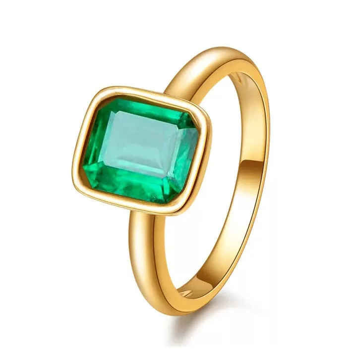Natural Vintage Emerald Ring 18K Yellow Gold Women's Wedding Bridal Jewelry