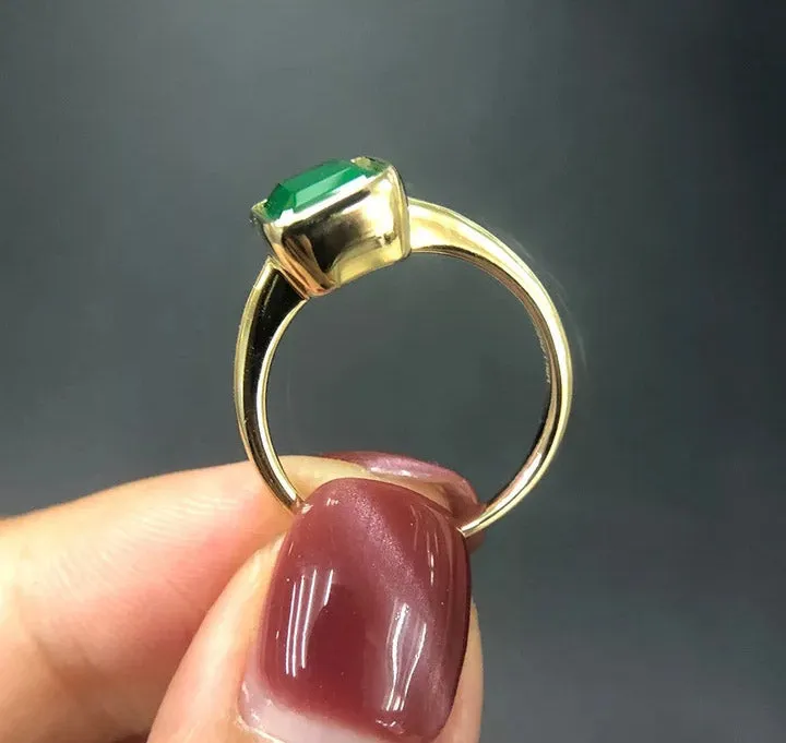 Natural Vintage Emerald Ring 18K Yellow Gold Women's Wedding Bridal Jewelry