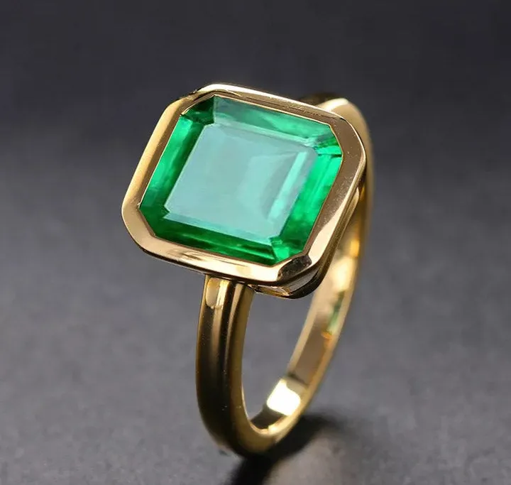 Natural Vintage Emerald Ring 18K Yellow Gold Women's Wedding Bridal Jewelry