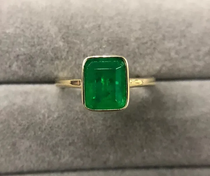 Natural Vintage Emerald Ring 18K Yellow Gold Women's Wedding Bridal Jewelry