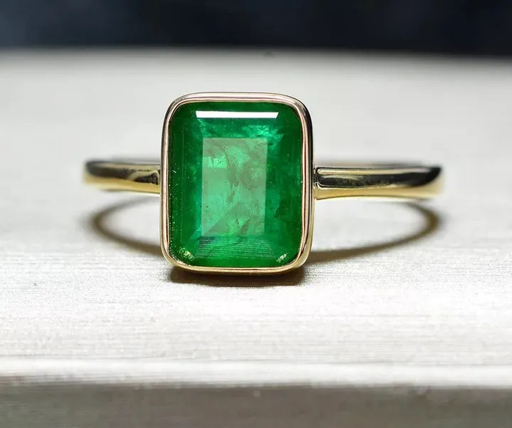 Natural Vintage Emerald Ring 18K Yellow Gold Women's Wedding Bridal Jewelry