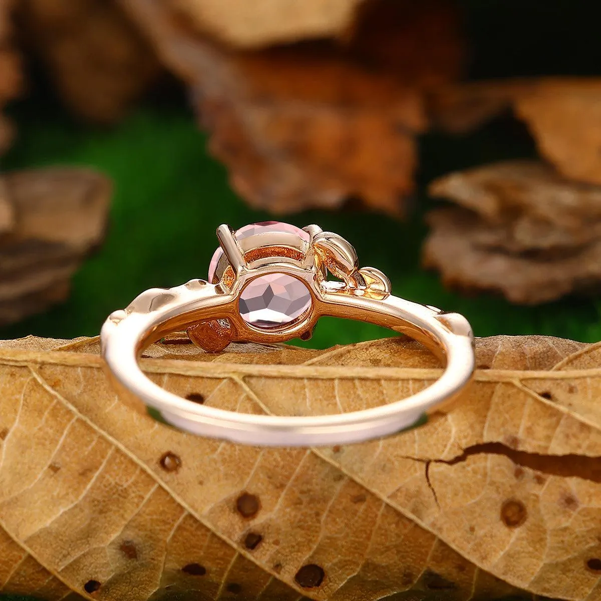 Nature Leaf Twist Vines Round Cut Gold Natural Morganite Leaf Engagement Ring