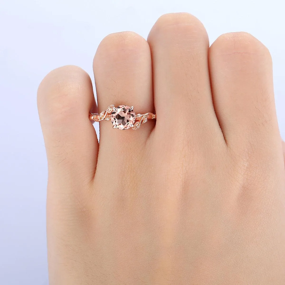 Nature Leaf Twist Vines Round Cut Gold Natural Morganite Leaf Engagement Ring