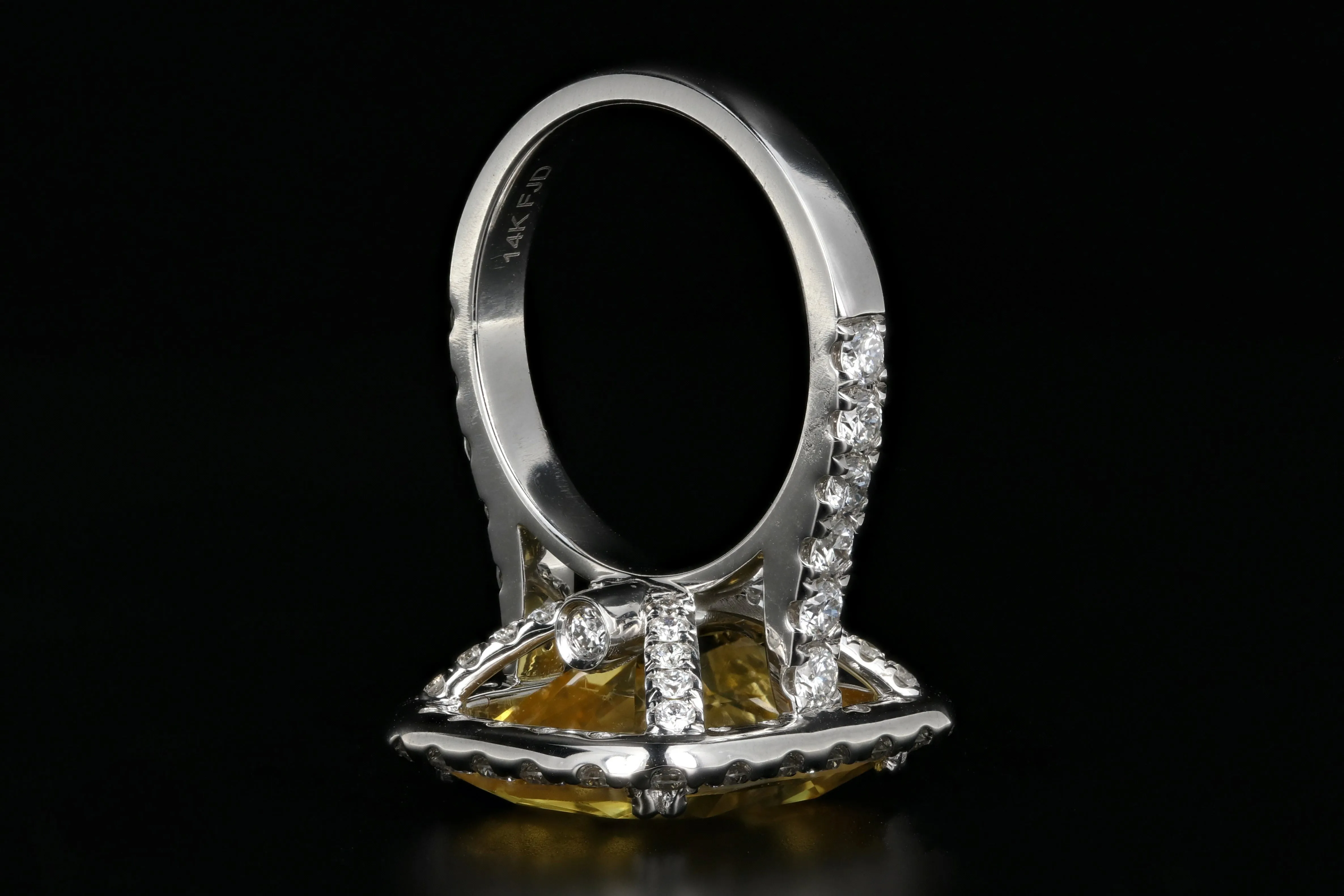 New 14K White Gold 10.83 Carat Natural Yellow Sapphire & Diamond Ring AGL Certified