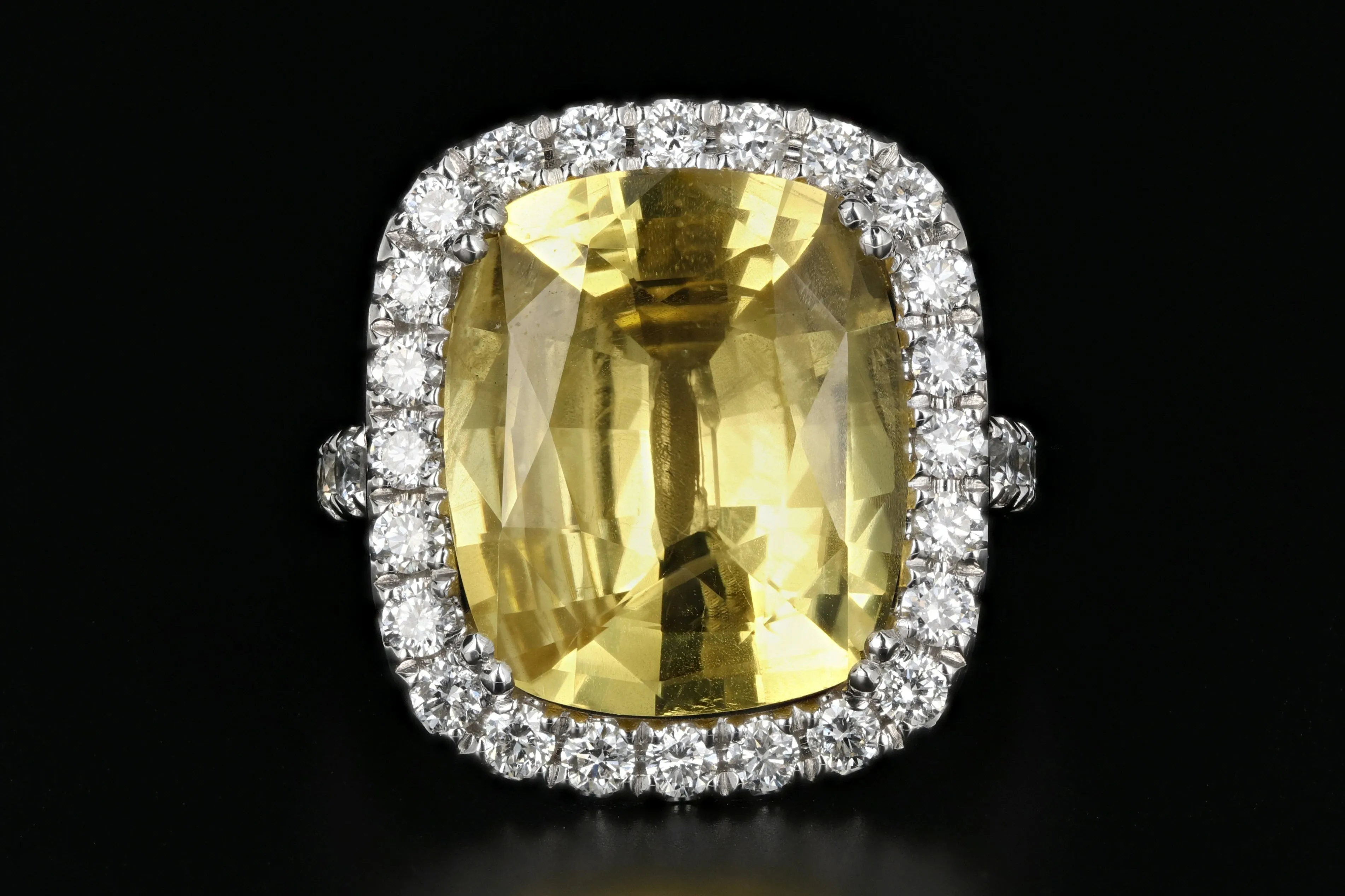 New 14K White Gold 10.83 Carat Natural Yellow Sapphire & Diamond Ring AGL Certified
